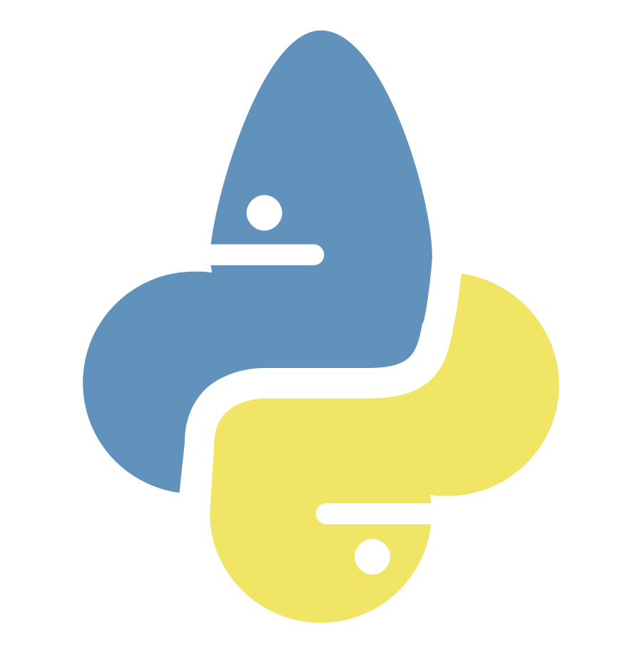 The Python logo made up from two intertwined snakes, except the snake at the top having an enlarged egghead.