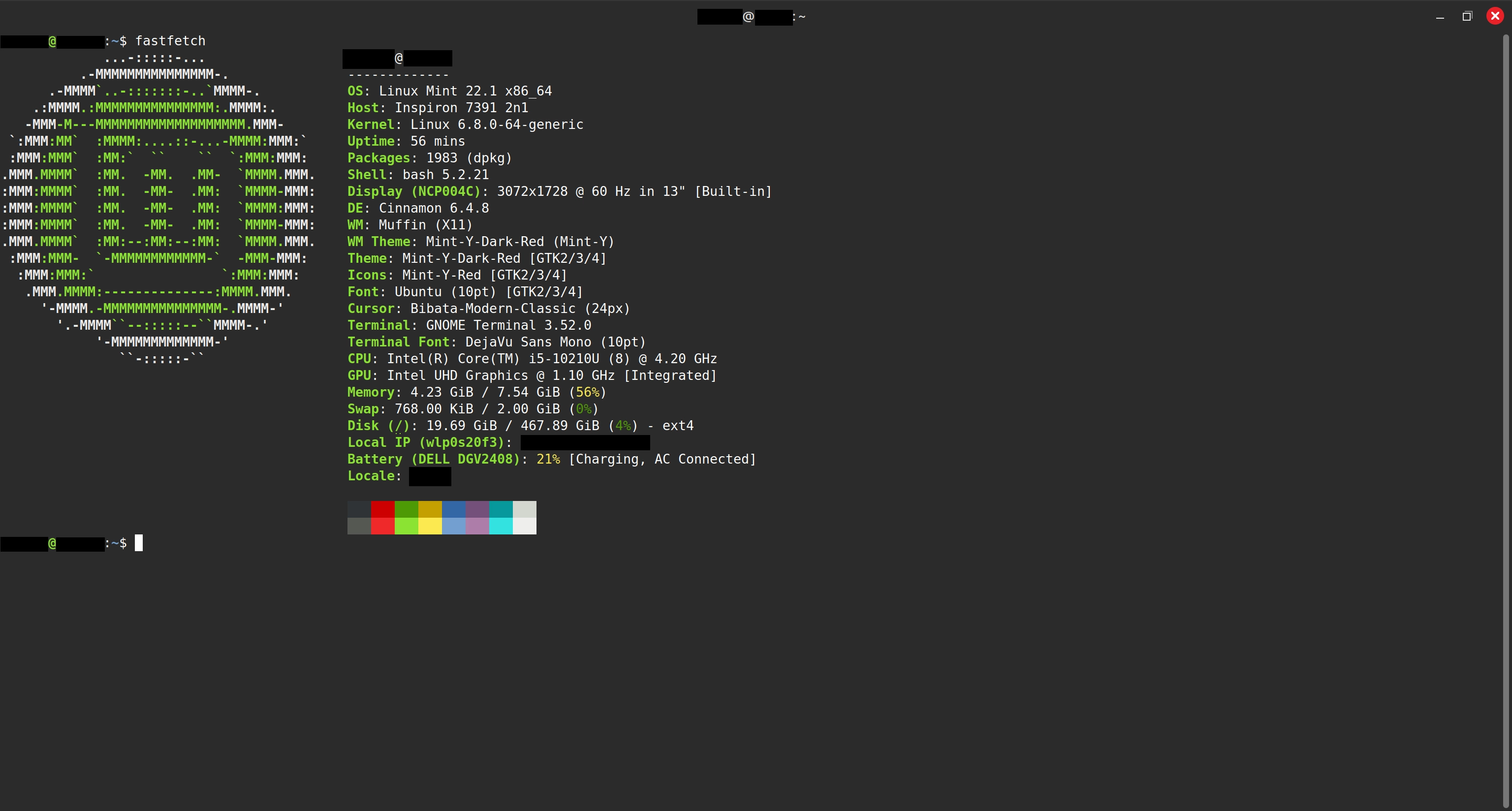 screenshot of fastfetch on linux mint